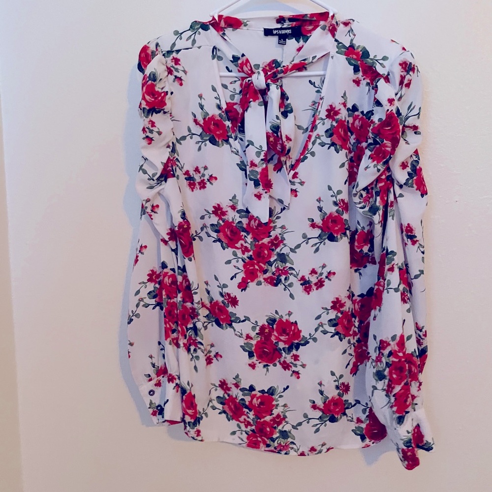 Long sleeve top w/ ruffle sleeve and bow